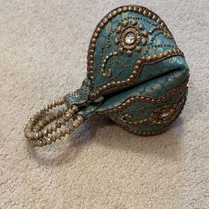 Elegant Teal and Gold Embellished Women's Bag